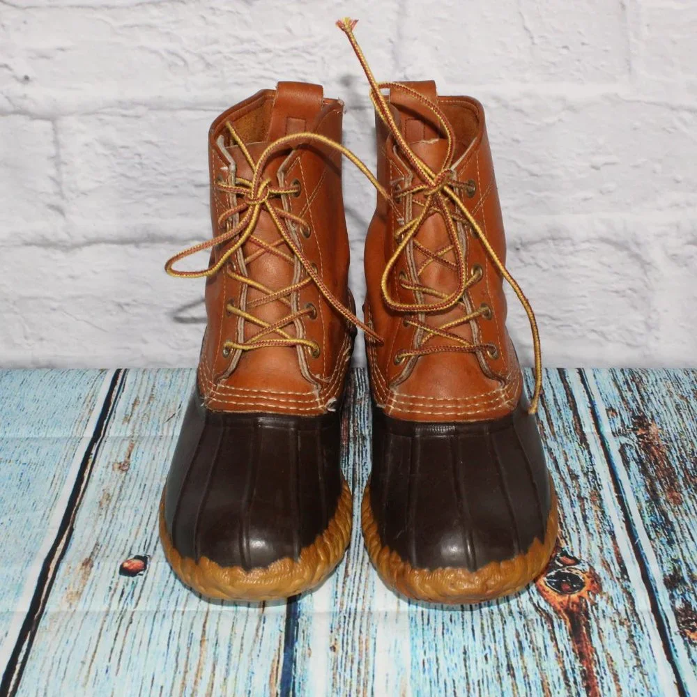 LL BEAN Brown Leather Unlined Waterproof Duck Boots Size 9 M - Picture 5 of 9